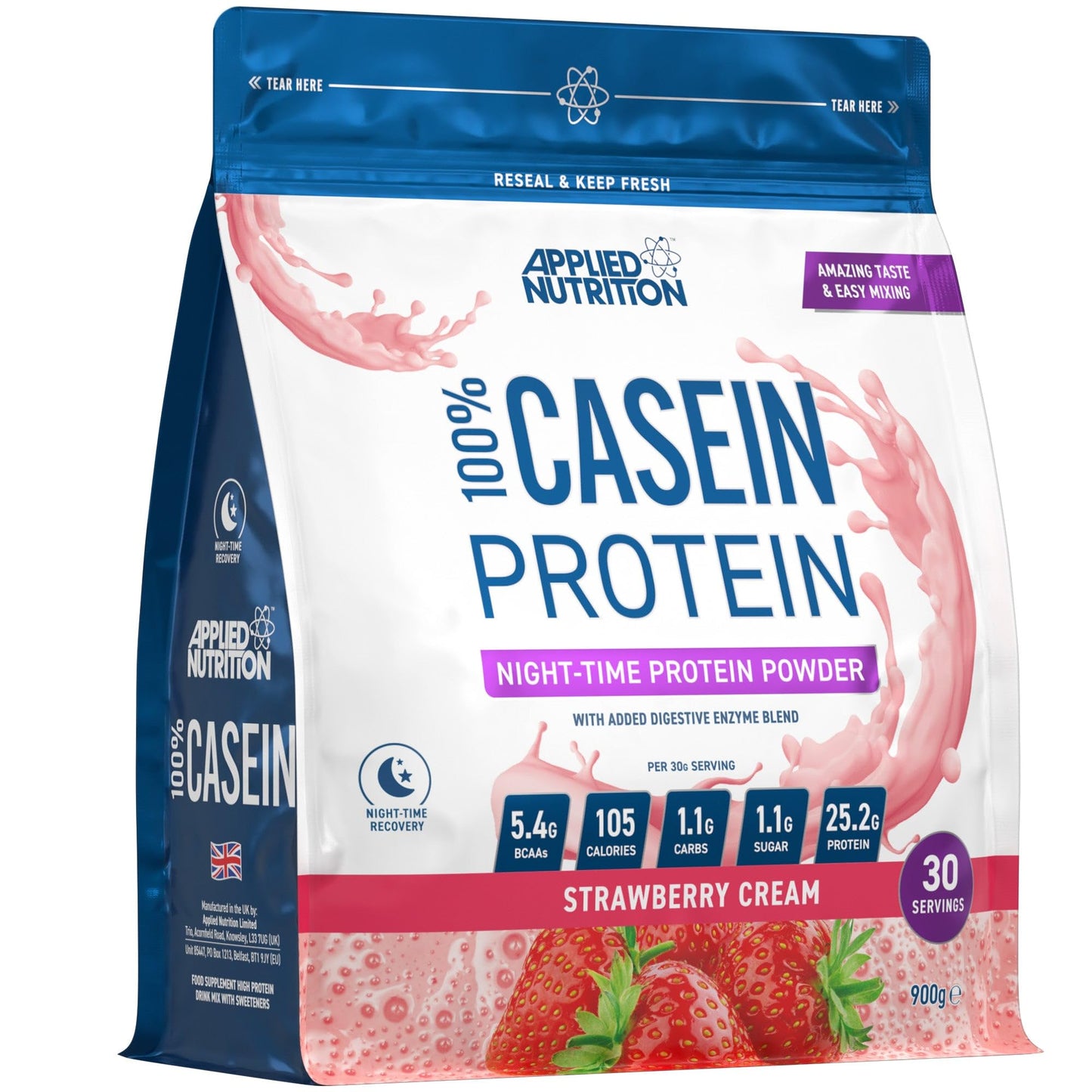 100% Casein Protein, Strawberry Cream - 900 grams